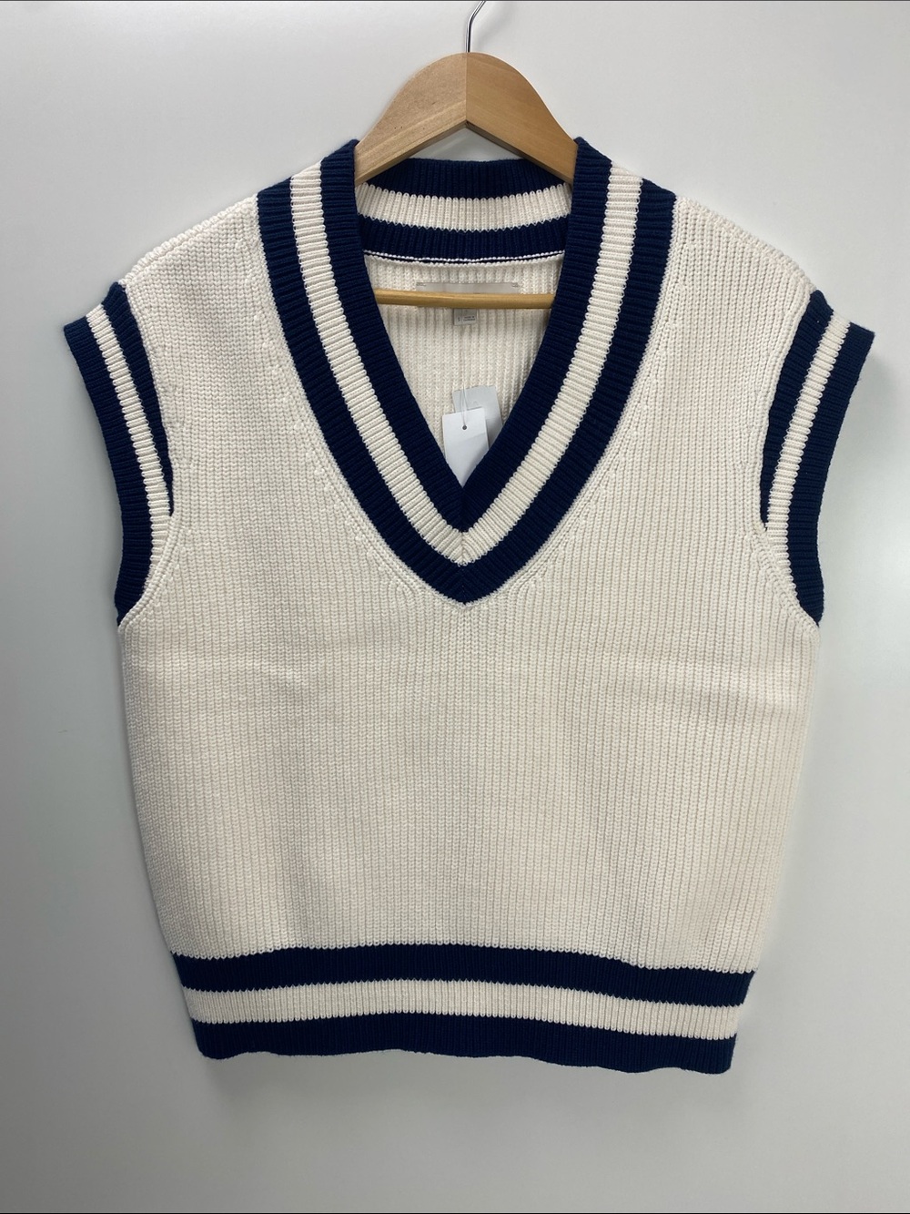 LOFT Cream Sweater with Navy Trim